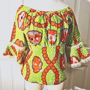 Babydoll Empire Waist. YEK. GREEN HAND MADE BLOUSE. MED